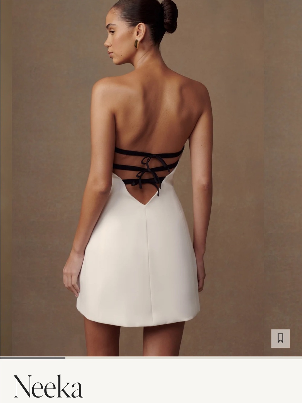 Meshki White Mini Dress with Black Strap-Back